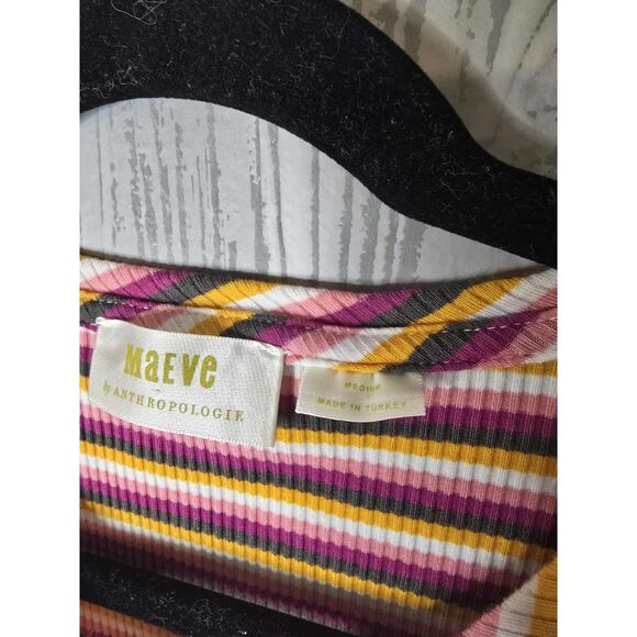 Maeve Anthropologie Striped Button Front Top Women’s Medium Ribbed Tencel Retro - Picture 2 of 5